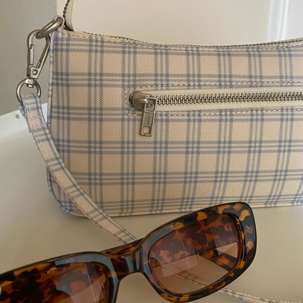 preppy blue and white plaid brandy baguette bag!!